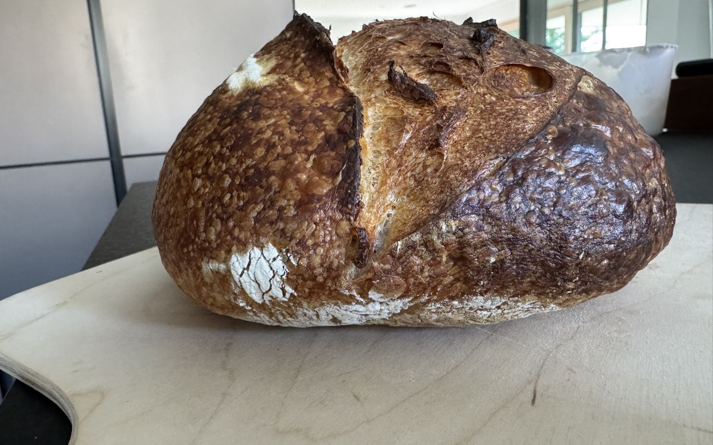 Sauerteig-Mischbrot mit aufgerissener Kruste